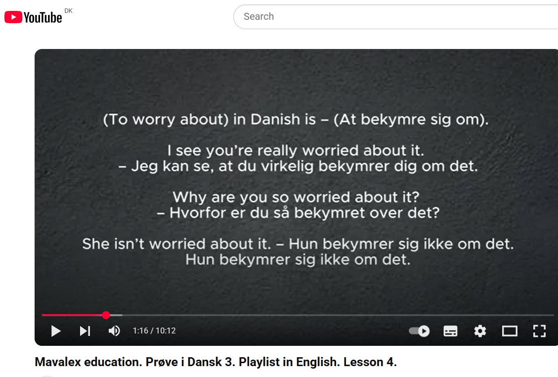 YouTube-video. Free sample lesson from Full playlist in English with frequently used Danish words and expressions for the course "Prøve i Dansk 3". Lesson 4.